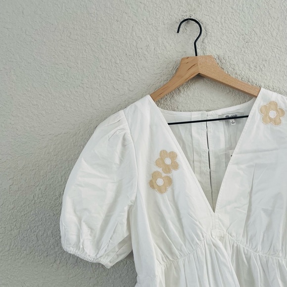 Madewell Anna Marie Embroidered White and Tan Floral Mini Dress Medium - Picture 7 of 16